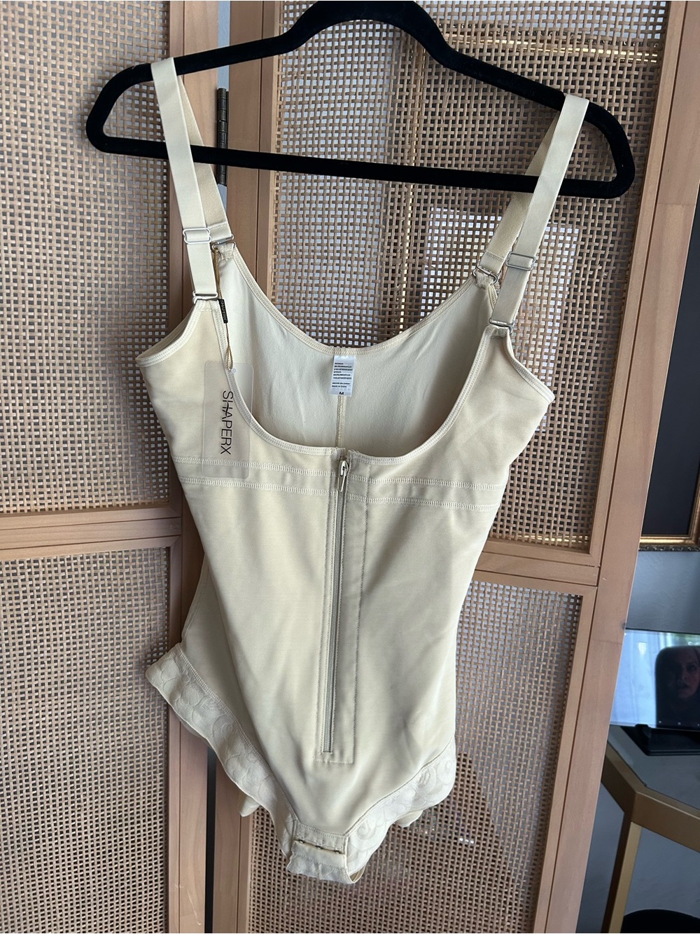 SHAPERX Cream Full-Body Shapewear Bodysuit with Front Zip